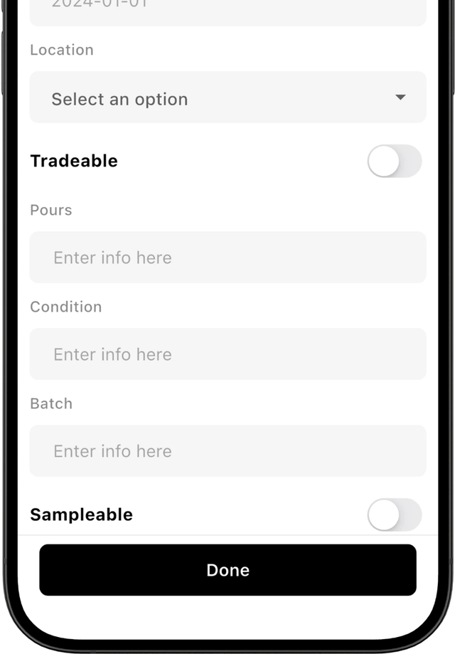 Mobile app screenshot showing custom field tracking interface